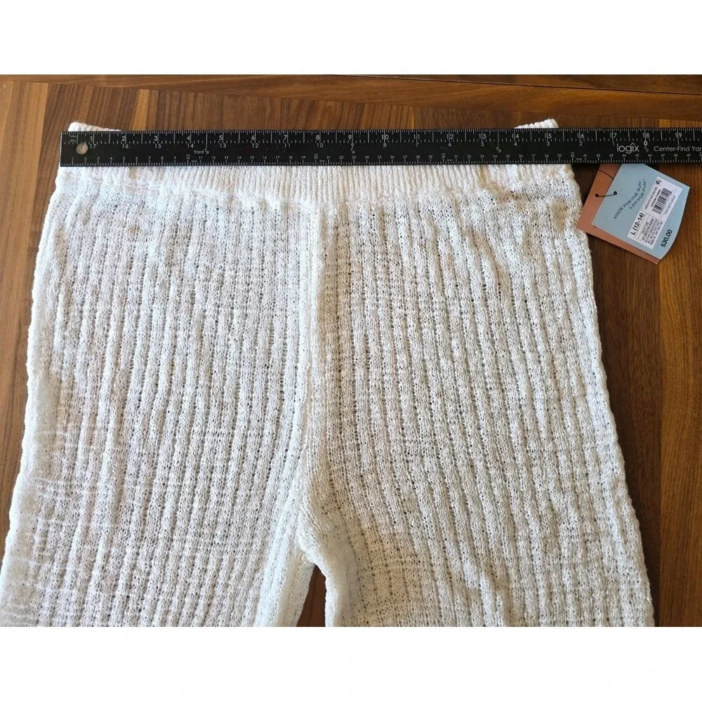 Shade & Shore Women Beach Knit Crochet Cover Up Pants LG Cream Off White (283)